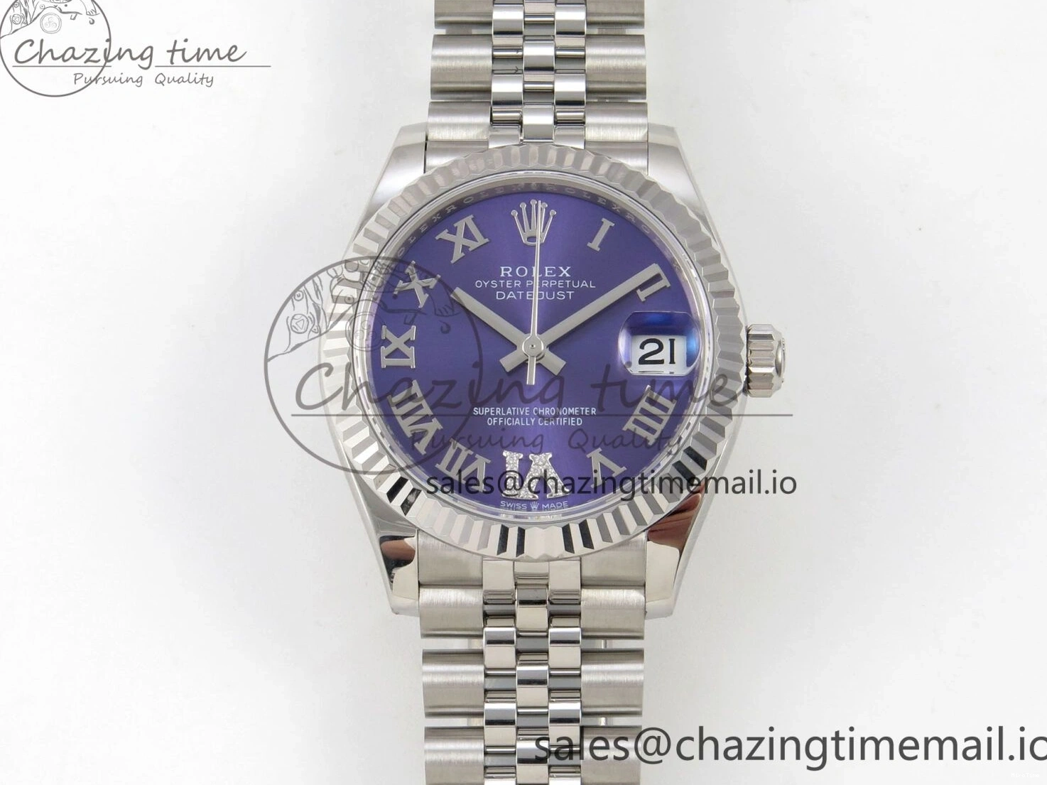 MiroTime 0114 DateJust 31 278274 THBF 1:1 Best Edition 904L Steel Purple Roman Dial on SS Jubilee Bracelet HZ Cal. Breathable 43